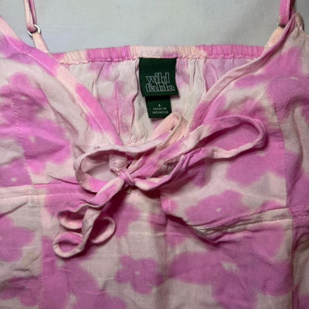 Wild Fable Pink Floral Tie Front Mini Dress Adjustable Straps Smocked Back Small - Picture 2 of 6
